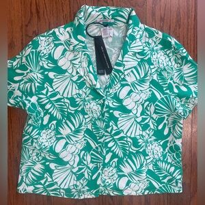 Nicole Miller European 100% linen button shirt green size S New